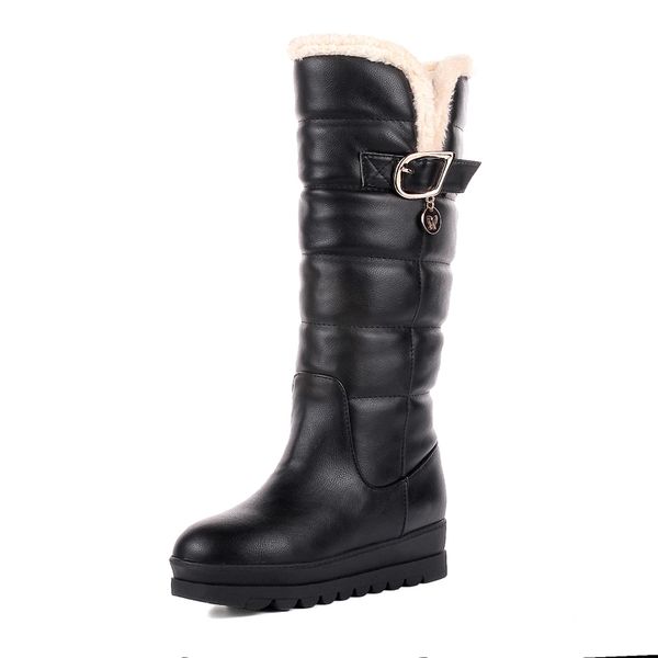 

txcnmb 2018 new arrive fashion height increasing mid calf boots for women pu soft leather winter warm snow boots, Black