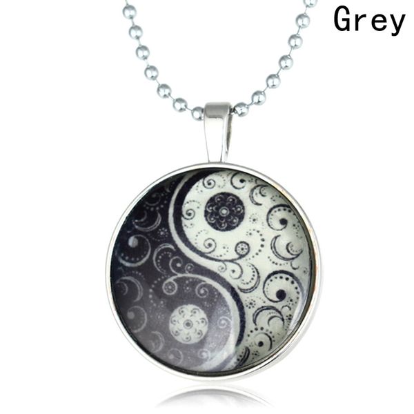 

glow in the dark yin yang pendant necklace tai chi glass dome cabochon luminous jewelry silver chain glowing necklace men women