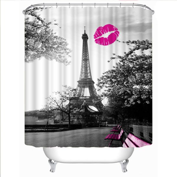 

180x180cm pattern waterproof anti-mildew polyester fabric red lip tower curtain