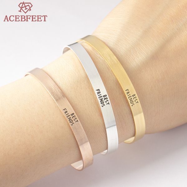

acebfeet stainless steel bangles rose gold silver letter charm friends cuff bracelet for women friendship jewelry, White