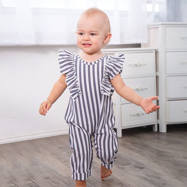 

boutique girls clothing 2018 summer infant toddler kids baby romper striped sleeveless ruffle jumpsuit one-pieces outfits baby girls clothes, Blue