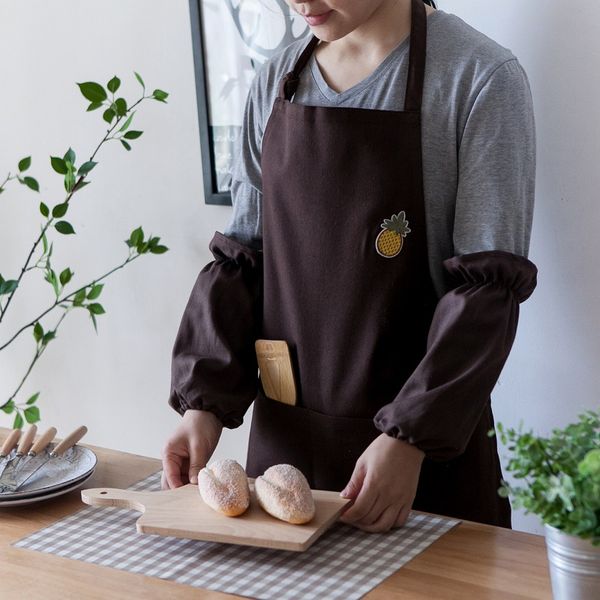 

100% cotton apron coffee shop painting work clothes embroidered apron with sleeve set cooking clothing antifouling aprons kit
