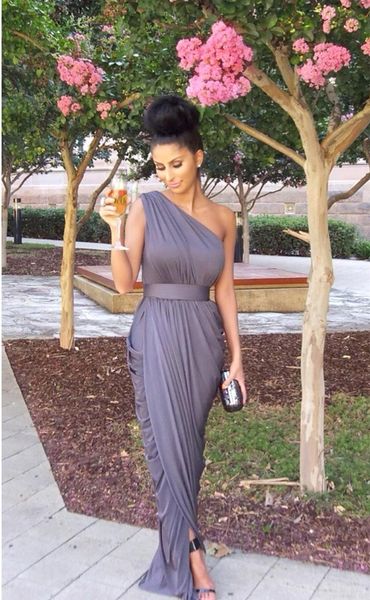 

elegant one shoulder 2018 sheath bridesmaid dresses pleats chiffon high side split wedding party gowns formal gowns maid of honor dress, White;pink