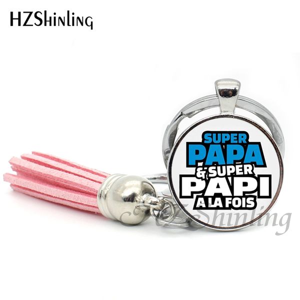 

2019 new fashion french j'ai un super papa tassel key chain round je suis une super tata glass dome key ring wholesale tak--136, Slivery;golden