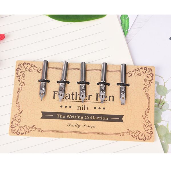

peerless feather dip fountain pen chancery quill oblique pens +5pcs carved metal nib for fancy font calligraphy vintage pen