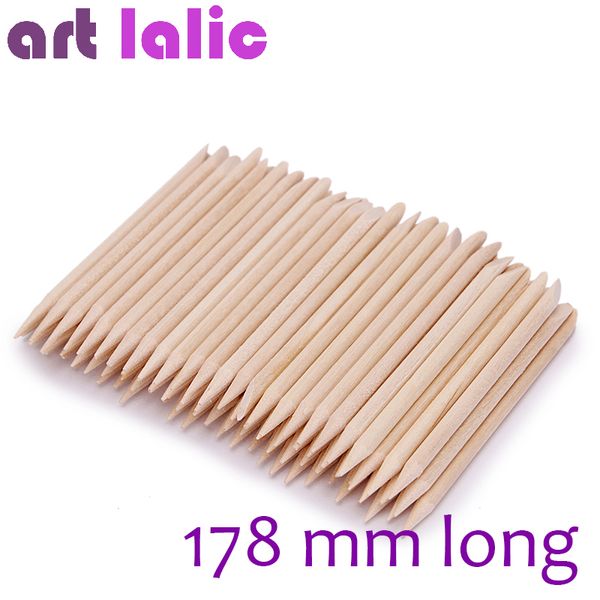 Artlalic 100 pz Nuovo 178mm Lungo Nail Art Design Bastone di Legno Arancione Spingipelle Remover Manicure Cura Strumenti per Unghie All'ingrosso