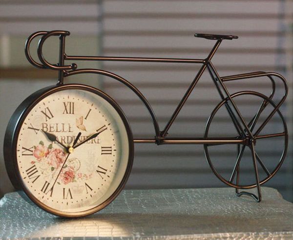 

europe type restoring ancient ways wrought iron desk clock retro bicycle table clock american household decoration