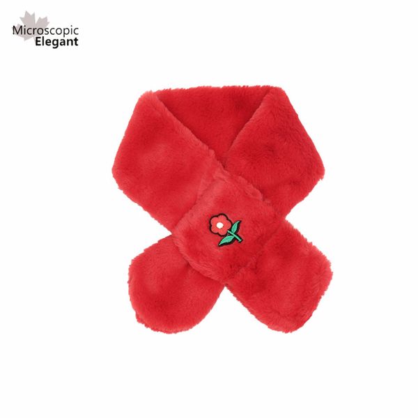

me] ring scarf children and girls winter plush flower knitted stripe warm neck scarves collar cross, Red;brown