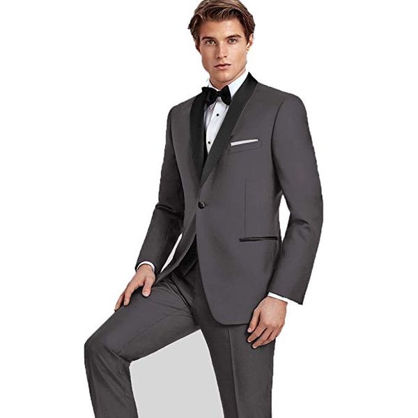 Chegada Nova Groomsmen Noivo cinzento do smoking xaile preto lapela Men Suits Wedding melhor homem Noivo (jaqueta + calça + Vest + empate) L188