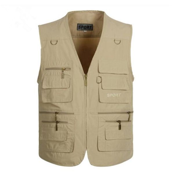 

men's khaki army vests for shooting men's outwear multi-pocket pgrapher vest reporter director casual vest 5xl ing, Black;white