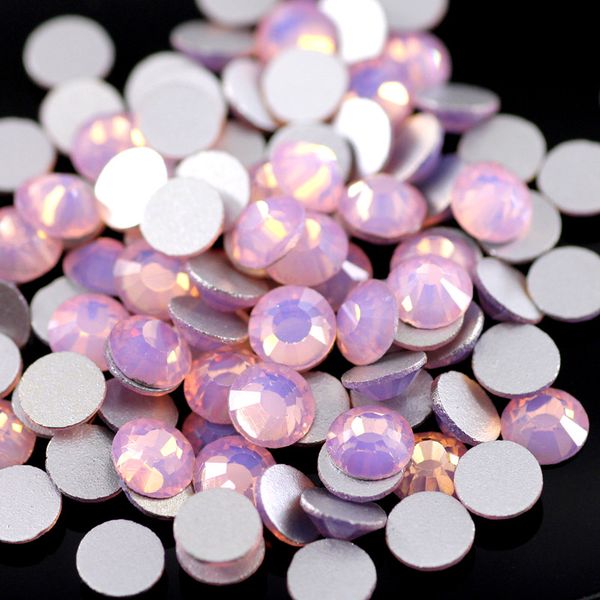 

100pcs cute crystal opal pink round flatback crystal nail rhinestone different sizes ss3-12 rs-08, Silver;gold