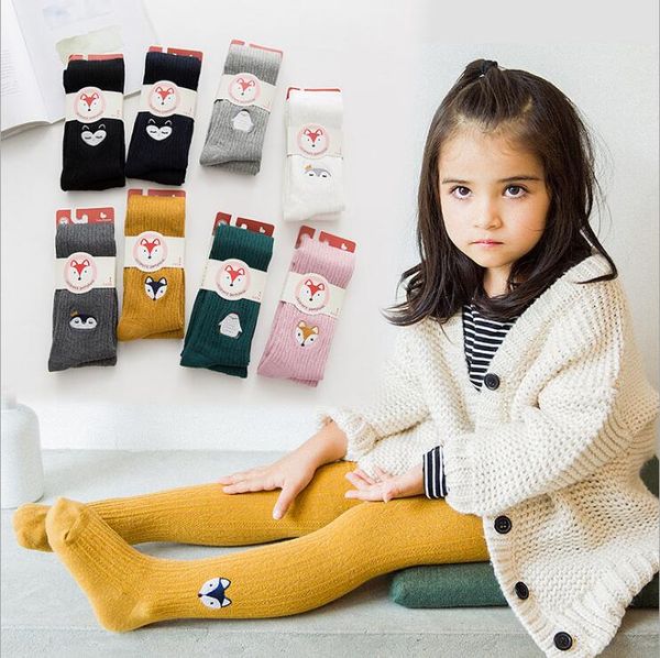 Tights de garotas Crianças de meia -calça fox fox pinguim bordando leggings calorosos desenhos animados de desenho animado de animais garotas de algodão Princess calça calças