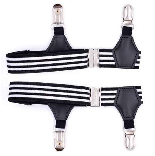 

good quality stripes style mens sock suspenders high elastic band adjustable double duck-mouth clip sock garters men accessories, Black;white