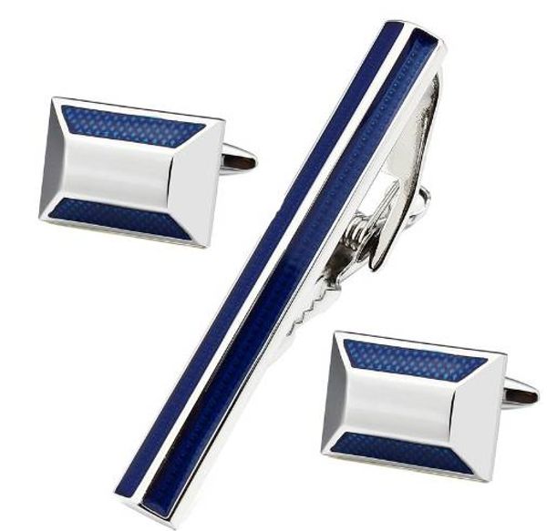 

hawson trendy blue tie clips & cufflinks men enamel cuff link and tie clip sets fashion copper metal tie pin sets, Silver