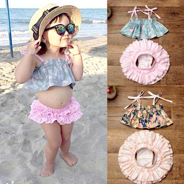 

8 style unicorn ins clothing sets baby girl summer flamingo floral print kids cute + ruffle tutu bloomers short 2pcs set 0-3years by0151, White
