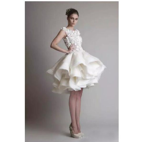 Krikor jabotian vestido de noiva de renda curta, mangas curtas, comprimento do joelho, linha a, vestidos de casamento de organza, vestidos árabes customizados