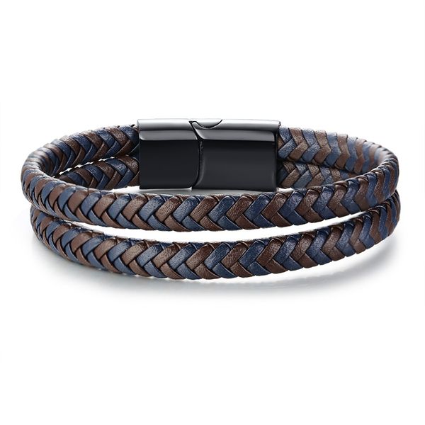 

New Design Mens Braided Leather Bracelet Bangle Stainless Steel Magnetic Clasp 21cm
