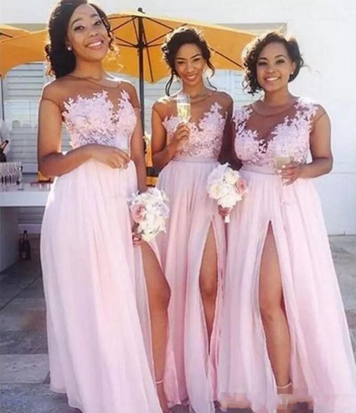 

Africa country bride maid dre e 2018 a line chiffon dre ide plit cap leeve applique garden wedding gue t gown maid of honor dre