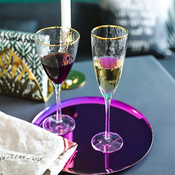 

gold rim hammer pattern glass cup wine glass champagne cup sparkling wine goblet cocktail champagne cups