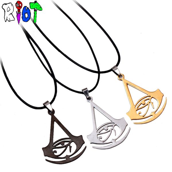 

assassins creed origins logo leather chain choker necklace 3 color stainless steel pendant unisex jewelry gift game accessories, Silver