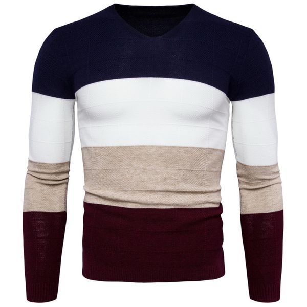 

spring autumn new mens pullover knitting mens sweaters casual sweater v-neck four-color stitching knitwear 2colours, White;black