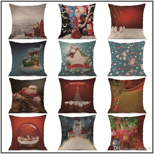 

2018 merry christmas santa claus snowman elk thicken cotton linen pillow sets sofa cushion covers home decor pillowcase home room