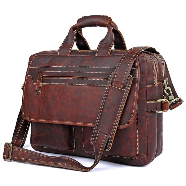 

men's 100% genuine leather cowhide vintage real leather briefcase messenger shoulder bag laptote case office handbag