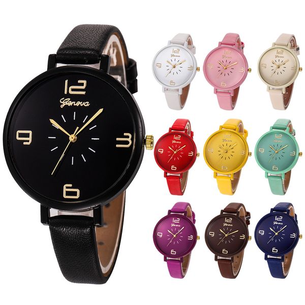 

geneva design women watches 2018 fashion ladies casual faux leather quartz wrist watch clock montre femme relogios femininos, Slivery;brown