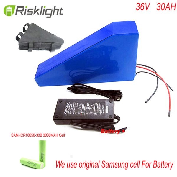 Triangle Battery 36V 30AH Elektrofahrrad-Lithium-Akku 36V 1000W Ebike-Akku mit Ladegerät + Tasche + BMS Für Samsung-Zellen