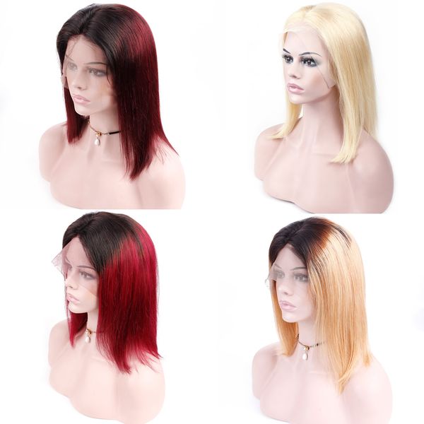 

предварительно сорвал прямые короткие боб парики для чернокожих женщин бразильский реми волос кружева фронт парики человеческих волос t1b/27, Black