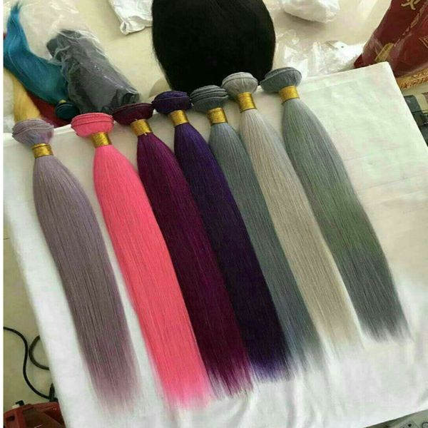 Feixes de cabelo brasileiro virgem colorido cabelo humano tece trama reta personalizado extensões de cabelo humano a granel ordem preço de atacado