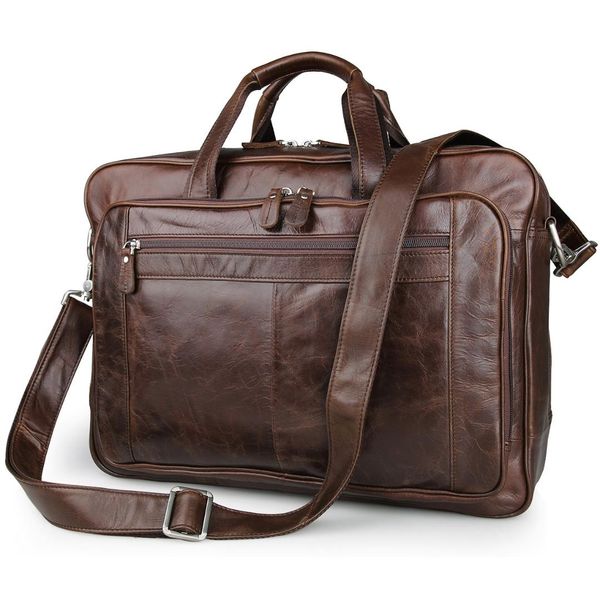 

men's genuine leather briefcase men fashion shoulder bag computer handbag large capacity cowhide business laptote travel bag