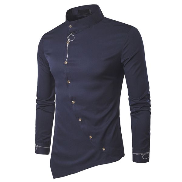 

2017 fashion new male shirt long sleeve mens clothes oblique button dress shirts mandarin collar men tuxedo shirts, White;black