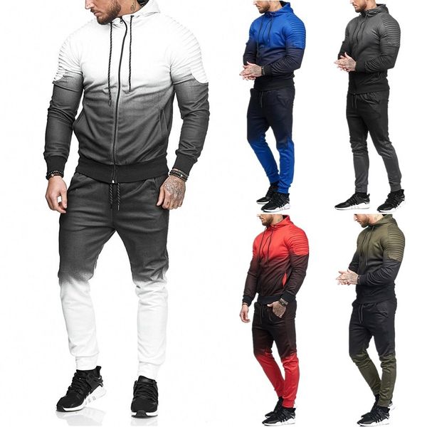 

2018 european and american new casual men's set tracksuit outwear sporting track suit male fitness long sleeve sweatshirts pants, Gray