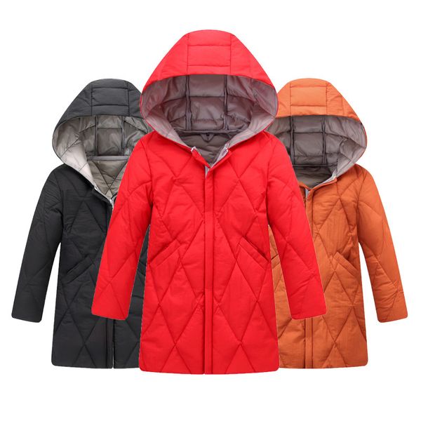 

children boys winter autumn down jackets hooded coats baby girls 100% duck down kids zipper long outerwear parks, Blue;gray