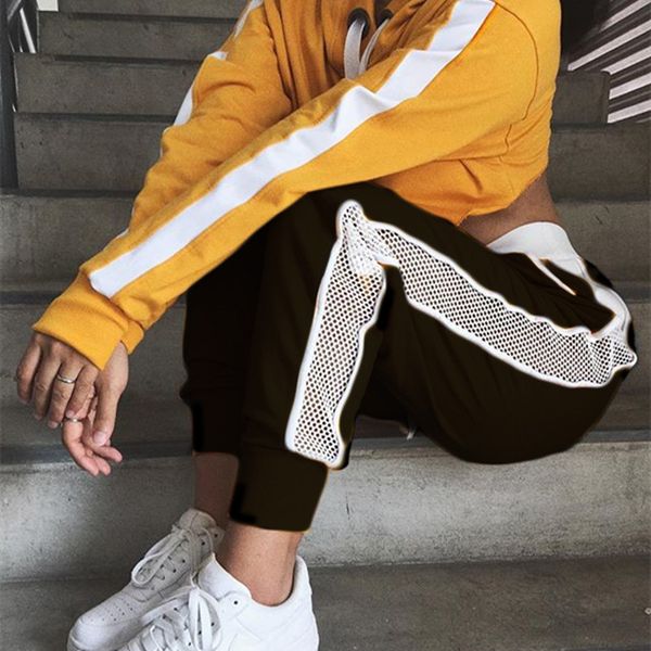 

2018 autumn women running pants slim fitness leggings mesh patchwork sport pants yoga leggins gym training trousers, Black;blue