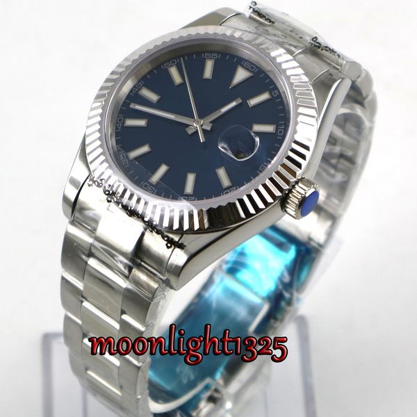 

40 мм синий циферблат сапфировое стекло дата автоматическое движение мужские часы, Slivery;brown