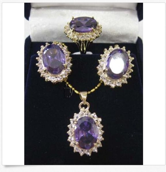 

details about faceted russican amethyst pendant necklace earrings ring set, Black