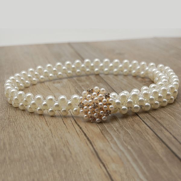 

2017 elastic faux pearl chain for women pearls waistband for dress woman elegant beads waist chain female wedding bridal rope, Black;brown