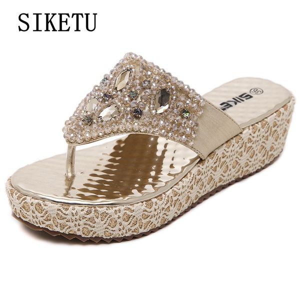 

siketu summer woman slippers diamond slopes fashion women's slippers large size clip sand beach woman comfortable non-slip shoes, Black
