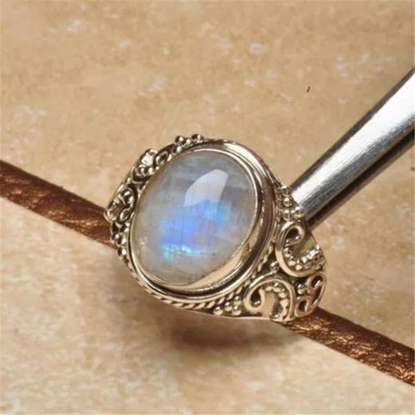 

zhixun new vintage sliver moonstone ring for women wedding engagement moonstone ring szie:6-10, Slivery;golden