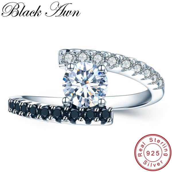 

black awn] vintage 2.9g 925 sterling silver rings fine jewelry black spinel wedding rings for women femme bijoux bague c011, Golden;silver