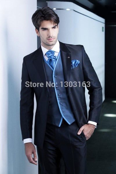 

men suits new design dark blue groom tuxedos groomsmen man suit men wedding suits bridegroom suit jacket+pants+vest+tie, White;black