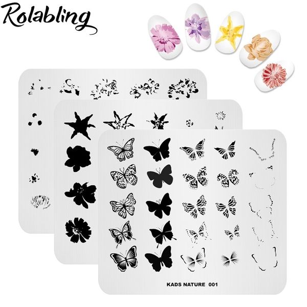 

rolabling 10pcs/set nail stamping plates 10 various kinds design manicure image plate diy nail printing stencil stamping tool, White