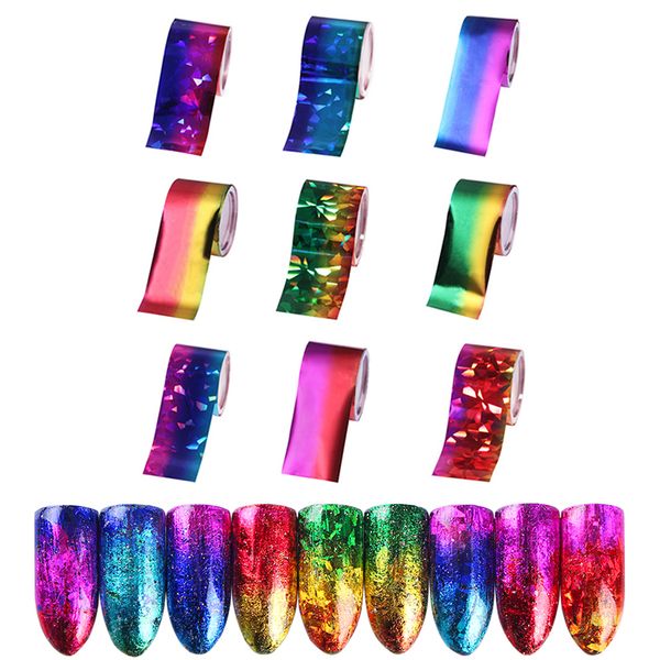 

9 sheets gradient starry sky nail foil paper 2.5*20cm nail art transfer sticker manicure art sticker decorations, Black