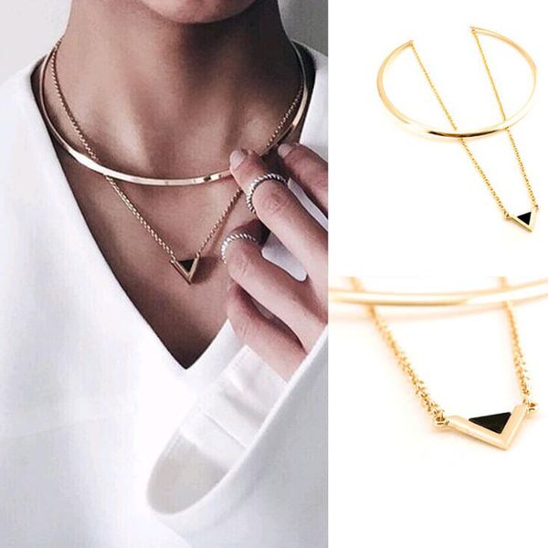 

fashion women gold big circle choker necklace chain enamel triangle pendant wholesale, Silver