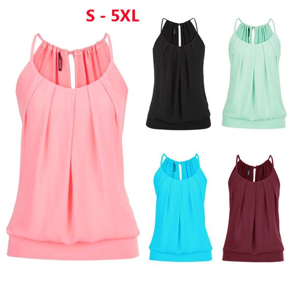 

summer new womens ladies tank sleeveless lace-up pleated casual cami vest plus size, White