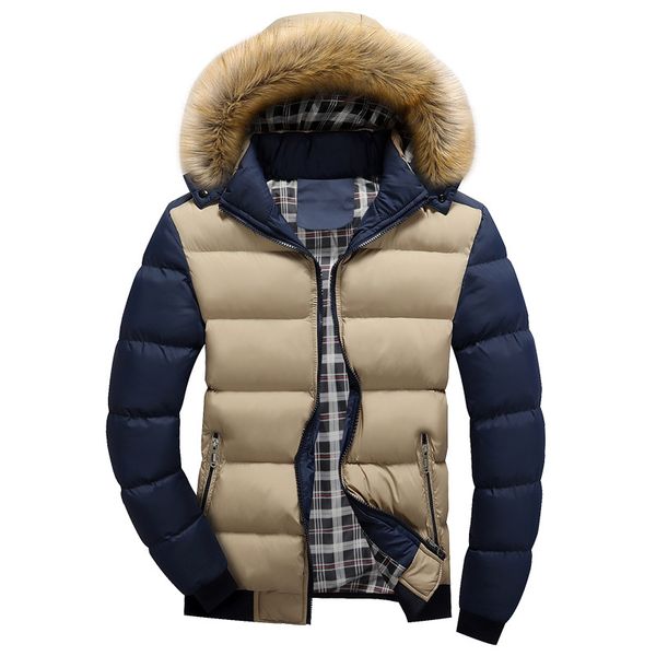 

new winter jacket fur collar men's down jacket cotton-padded coat thickening parka men manteau homme hiver my05, Tan;black