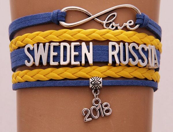 

браслет infinity love швейцария швеция россия чемпионат мира по футболу 2018 года кожа национальный флаг женщины мужчины браслеты подарок дл, Golden;silver