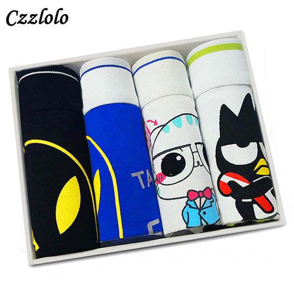 

czzlolo 2017 panties mens 4pcs\lot mens underwear boxers coon boxer men printed boxer cartoon shorts boxers mens underwear, Black;white